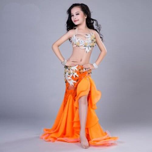 New Arrival Luxury Handmade Children Belly Dance Costumes Kids Belly Dancing Girls Bollywood Indian Performance Clothes 2pcs/set