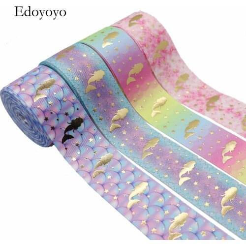 10 Yards 1.5" 38MM Gold Mermaid Printed Grosgrain Ribbon For Hair Bows DIY Crafts Handmade AccessoriesY2020082401