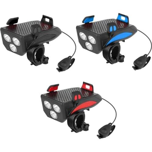 Multi-Function 4 in 1 Bicycle Light Flashlight Bike Horn Alarm Bell MTB Headlight Mobile Phone Holder Bracket Power Bank 3 M14