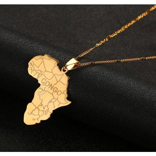 Stainless Steel Trendy Africa Map with Congo Pendant Necklaces African Maps Chain Jewelry