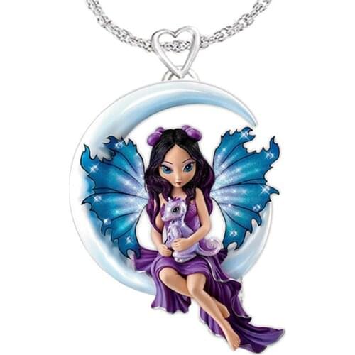 Moon Girl Necklace Resin Cute Girl Fairy Necklace for Girlfriend Girl Birthday Gift Holiday Accessories Daily Decoration