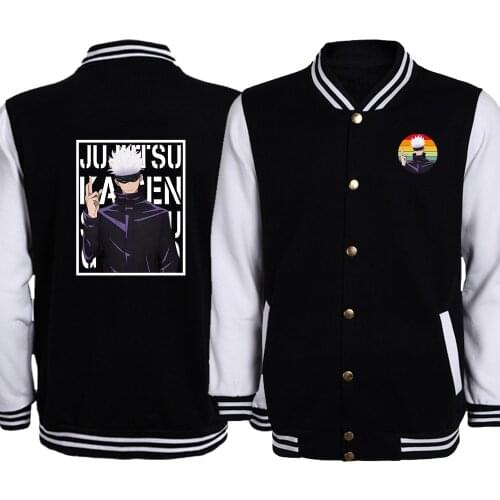 Fashion Anime Printing Jacket Jujutsu Kaisen Men Baseball Jackets Harajuku Casual Cartoon Sportswear Coats Vintage Mens Clothing