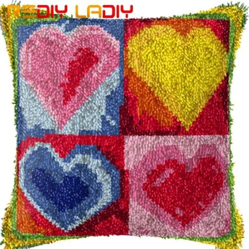 Latch Hook Kits Make Your Own Cushion Pink Love Heart Printed Canvas Crochet Pillow Case Latch Hook Cushion Cover Hobby & Crafts