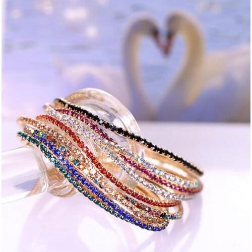 1Piece New Multicolor Rhinestone Gold-plated Diamond-set Zinc Alloy Bracelets Women Jewelry Promotion Sale Accessories Gift 15cm