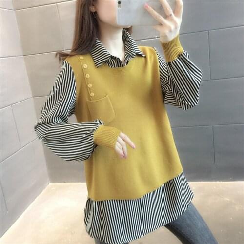Room 198115, no. 4 in 2 】 make striped shirt knitted splicing fake two piece [1088] 58