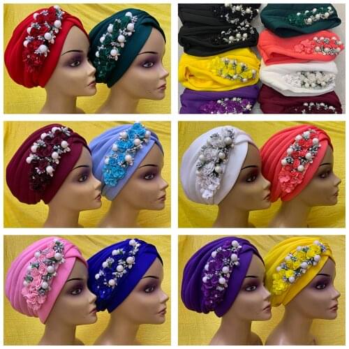12pcsNewest Elegant Turban Hats Women Cap Beaded For India Hat Scarfs Head Wrap Headband Girl Hair Accessories Lady Sc-66