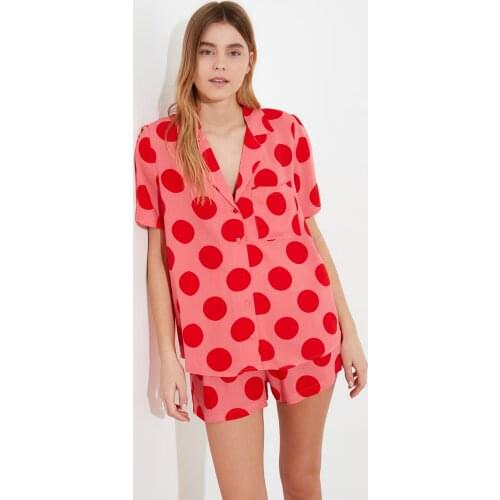 HAFMER Fushia Polka Dot Dot Viscose Pajamas Set Spring / Summer 2020 new 100% viscose long-sleeved trousers ladies pajamas suit simp