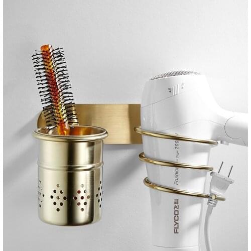 Bathroom Shelf Brushed Gold 304 Stainless Steel Hair Dryer Holder Wall Mounted Home Rack Bath Hardware Nickel/Black/Gun Grey