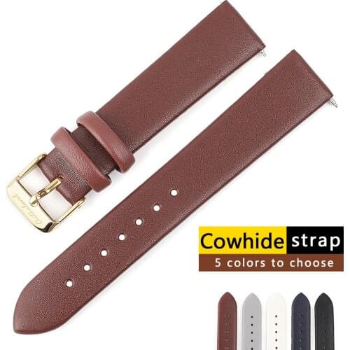 Genuine Leather Women Watchband 12mm 14mm 16mm 18mm 20mm Quick Release Cowhide Strap Watch Band Belts Replacement Gold Buckle