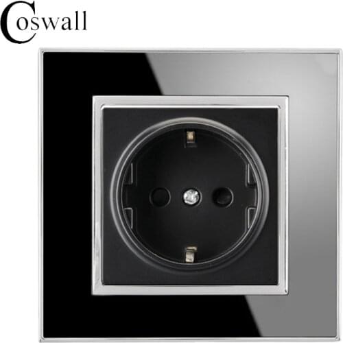 Coswall 16A EU Standard Socket Luxury Wall Power Outlet Acrylic Crystal Panel Electrical Plug Knight Black A1 Series AC 110~250V