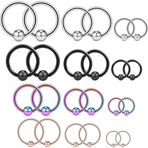 20G & 14G Surgical Steel Captive Bead Nose Hoop Septum Earring Eyebrow Tongue Lip Nipple Helix Tragus Piercing Rings 8mm&14mm