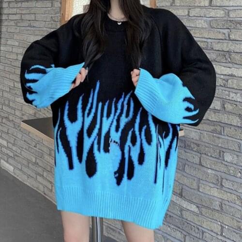 Streetwear Sweater Autumn Jumper Long Sleeve Womens Sweaters O-neck Knitted Pullover Women Winter Loose Oversize Sweater 17158