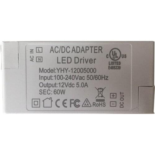 100V-240V to 12V 5A 60W LED Driver AC DC Adapter Power Supply 60 Watt Lighting Transformer for LED Lamp Strip