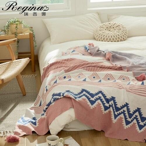 REGINA Bohemian Home Decor Knitted Blankets Morocco Pattern Jacquard Tassel Pure Cotton Sofa TV Bed Soft Crochet Throw Blanket