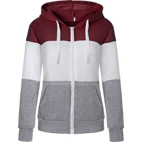 Ladies Casual Long Sleeve Sweatshirt Spring Autumn Woman High Quality Plus Size Hoodie Women Color Block Zip Up Hoodie Coat