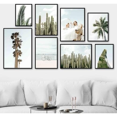 Sea Bicycle Women Cactus Cycad Palm Plant Wall Art Canvas Painting Nordic Posters And Prints Wall Pictures For Living Room Decor