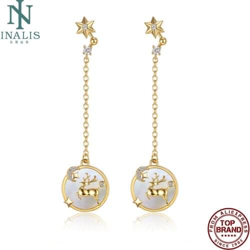 INALIS Run Fawn Star Drop Earrings For Women Luxurious Moon Inlay Sparkling Zircon Earring Prom Birthday Fashion Jewelry Gift
