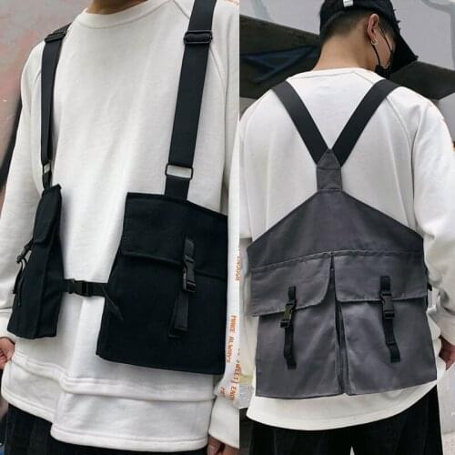 Multi-pockets Functional Vest for Men Women Adjustable Hiking Fishing Vest Rap Hip-hop Loose Streetwear Sports Clothes W/bags