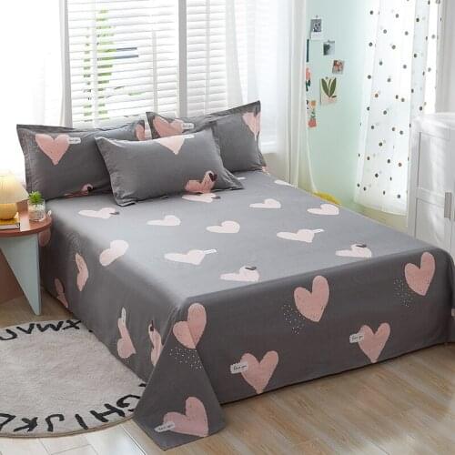 1pcs 100% Cotton Bed Sheet Heart Flowers Printed Double Top King Sheets Pure Cotton Single Size Kids Bed Linen (No Pillowcase)