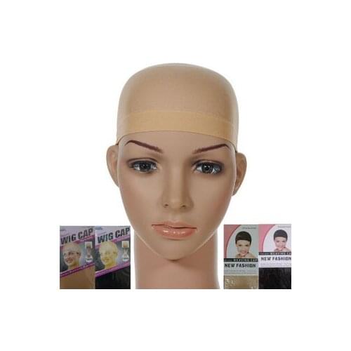 1000sets 2pcs/set fashion Unisex Nylon Bald Wig Hair Cap Stocking Liner Snood Mesh Stretch Nude Beige Use and wash easily