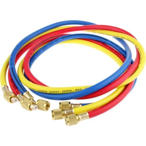 2x 60' HVAC 1/4SAE 600PSI Charging Hoses without Shut HVAC R410a R134+Adapters