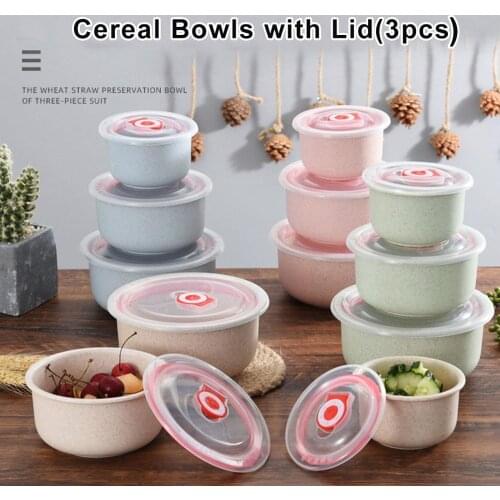 3PCS Wheat Straw Children Rice Noodle Salad Bowl Household Tableware Plate Snacks Dish Eco-friendly Kitchen Tableware