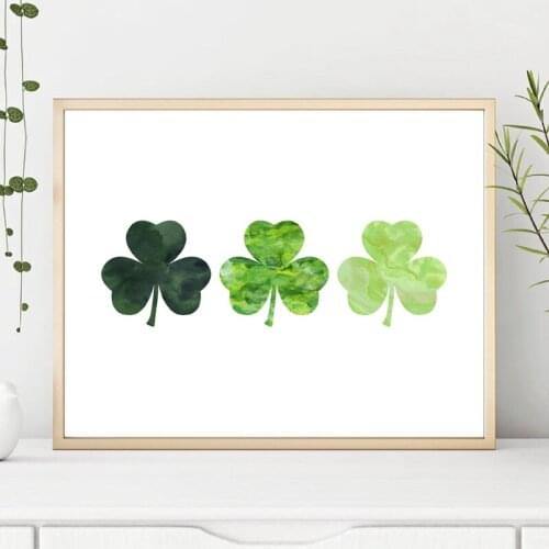 Watercolor Shamrocks Canvas Poster Three Shamrocks Print Painting Decorative Modular Picture Wall Art Home Decor for Bedroom