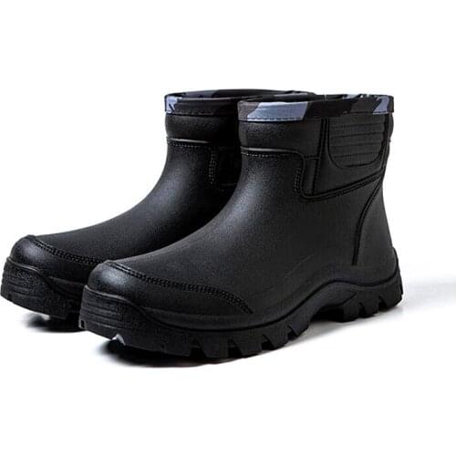 Rain Boots Waterproof Spring Winter Shoes Men Rain Boys Water Rubber Black Ankle Boots Slip-on Botas f67