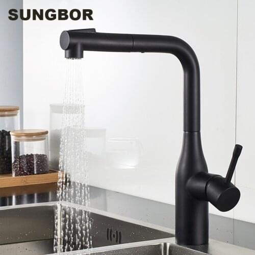 Black/Chrome/brushed pull-out kitchen faucet hot and cold high quality rotary retractable basin brass faucet brass crane