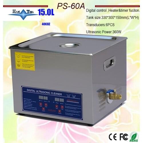 Globe 110V/220V 360w PS-60A 40KHz digital Ultrasonic Cleaner 15L Stainless Steel with free basket