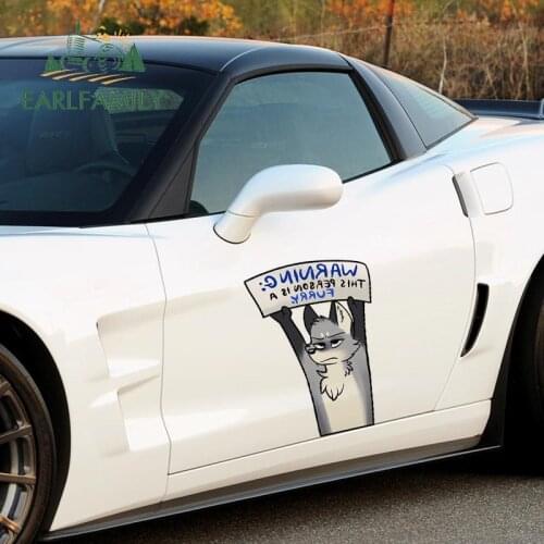 EARLFAMILY 43cm x 31.8cm for Warning Furry Wolf Artworktee Fine Decal Personality Waterproof Car Stickers for RV Vinyl Car Wrap