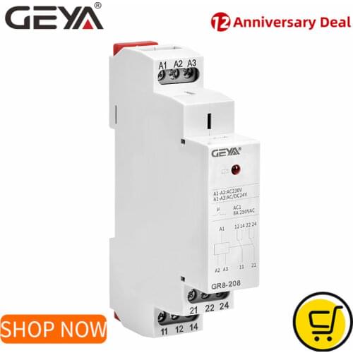 GEYA Din Rail GR8 AC DC 24V Auxiliary Relay Intermediate Switch 8A 16A SPDT RELAYS Din Rail Module