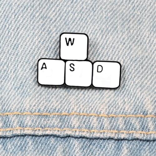 Gaming Keyboard WASD Brooch Funny Letter Block Computer Game Control Keyboard Enamel Pin Shirt Denim Badge Computer Worker Gifts
