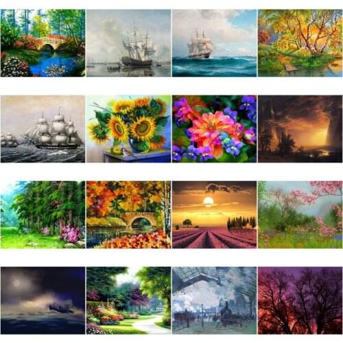 Classic Sailboat Flower Potted Diamond Painting Oil Landscape 5D Diy Diamond Embroidery Mosaic Cross Stitch Home Decor Gift
