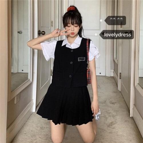 [Three-piece Suit] Japanese Class Clothes Summer Shirt + Vest + Student Pleated Short Skirt