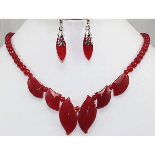 Beautiful green purple red yellow blue leaf stone necklace earrings set