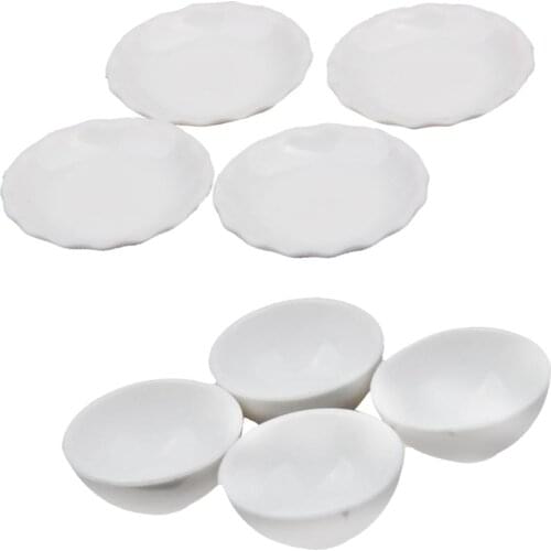 Dolls House Miniature White Ceramic Bowls Dishes Plate Tableware Kit 1/12