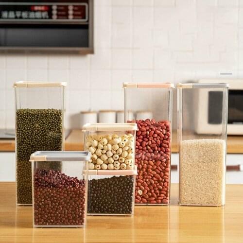 Square grain dry fruit kitchen storage plastic transparent storage box with cover sealed can food storage and preservation box