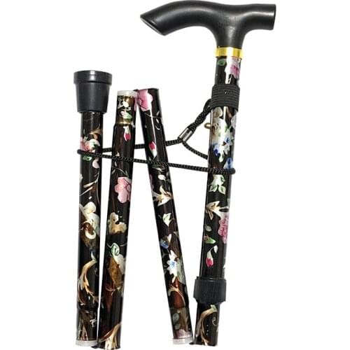 Lightweight Foldable Walking Sticks For Elderly Old Man telescopic 92cm Adjustable Folding Floral Metal Cane Trekking Hiking