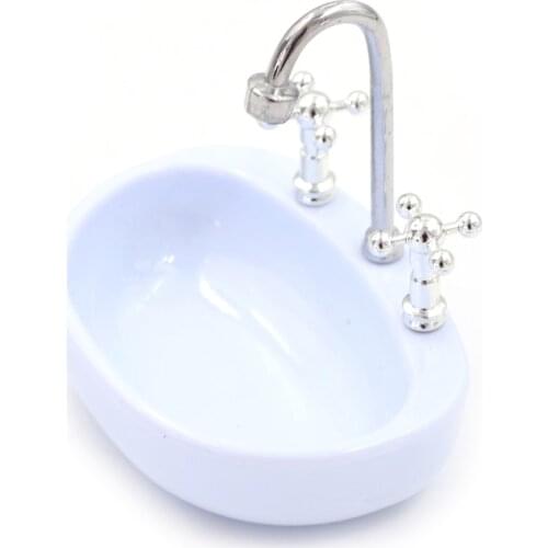 Dollhouse Miniature Furniture Bathroom Toilet Model Washbasin Floral Pretend Classic Toy for Children Birthday Gift