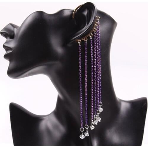 Fashion New Autumn Sexy Purple Chain Tassel Earrings for Women Crystal Bead Pendant Alloy Metal Earrings Jewelry