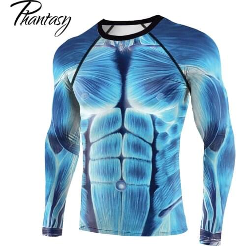 Phantasy Muscle 3D Printed Top Long Sleeve O-Neck Fitness Tees Casual Sports Mens Tops Attack On Titan Print T-Shirt Plus Size