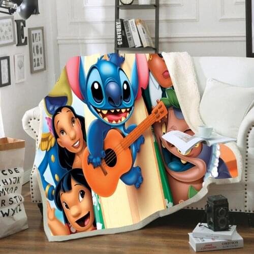 Disney Cartoon Stilch Guitar Angel Series Patterns Soft Wool Blanket 3D Printed Sofa Bedding Home Textile Children Adult Gift