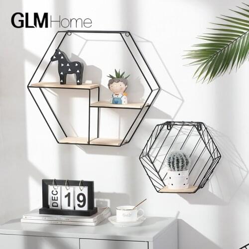 INS Nordic Style Room Wall Decoration Hexagonal Shelf wall shelves decorative wall shelves wall shelf wood decor shelf