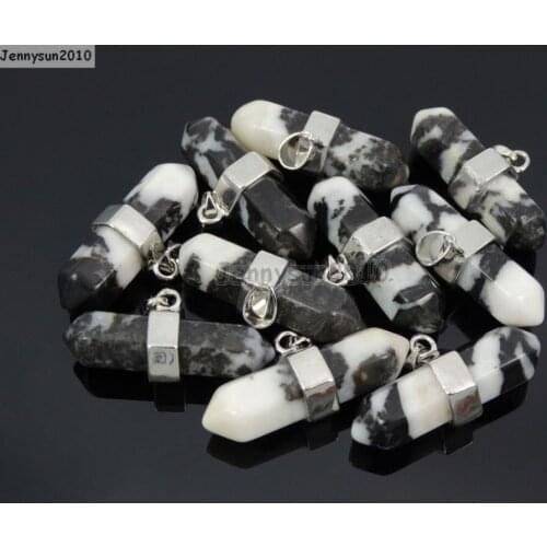 Natural Black and White Zebra Gems Stones Horizontal Hexagonal Pointed Reiki Chakra Pendant Beads Necklace Jewelry 10Pcs/Pack