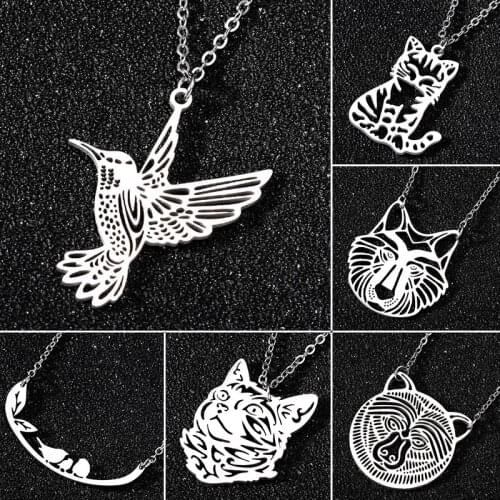 WANGAIYAO new stainless steel hollow cat dog bear necklace ladies temperament wild bird lion pendant clavicle chain holiday gift