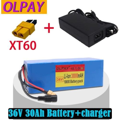 NEW 36V 10S4P 30Ah 500W high capacity 18650 lithium battery pack 30000mAh electric bicycle scooter with BMS XT60 Plug+charger