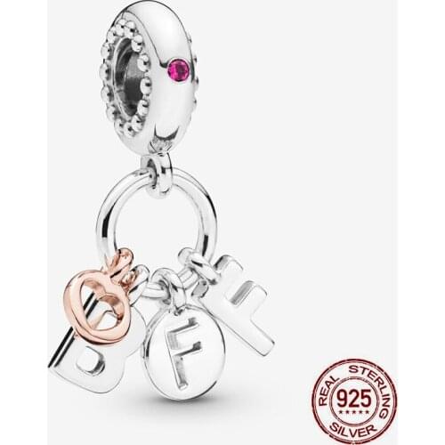 New 925 Sterling Silver Bead BFF Letters Dangle Charm ​DIY fine beads Fit Original Pandora Charms Bracelet Jewelry 2021