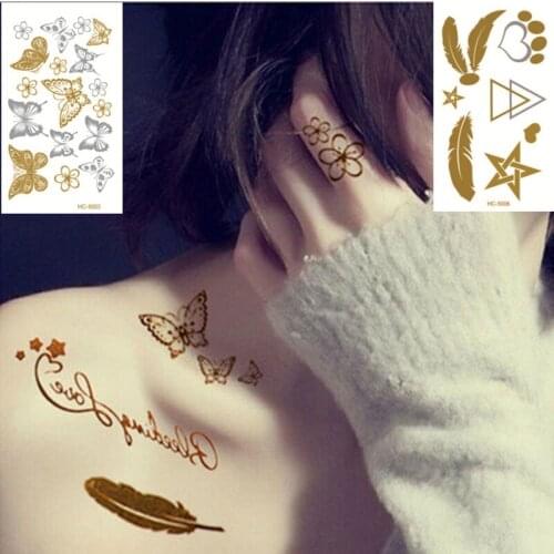 Nu-TATY Waterproof Temporary Tattoo Sticker Sexy Butterfly Feather Rose European And American Style Hot Metal Gold And Silver