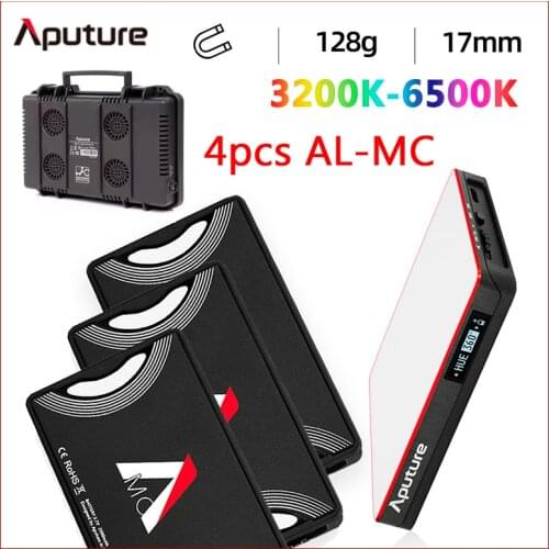 Original 4 pcs Aputure AL-MC Kit with BOX 3200K-6500K LED RGB Light Portable AL MC Video mini Photography Lighting